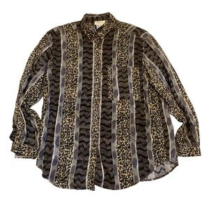Vintage 90s K Arnold 100% Silk Zebra & Leopard Stripe Blouse - Size L